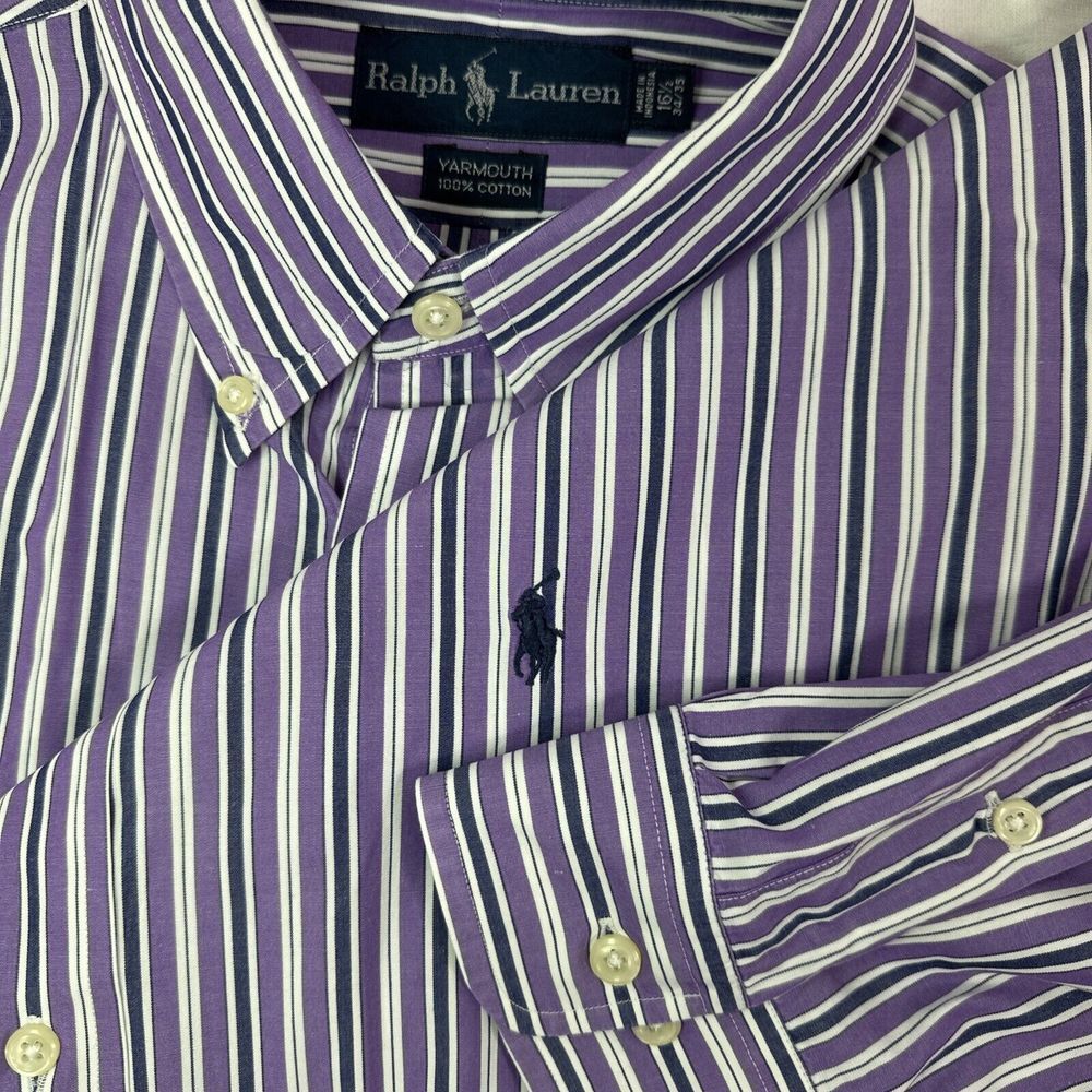 Polo‎ Ralph Lauren Men's 16.5 34/35 Yarmouth Oxford Button Front Striped L/S